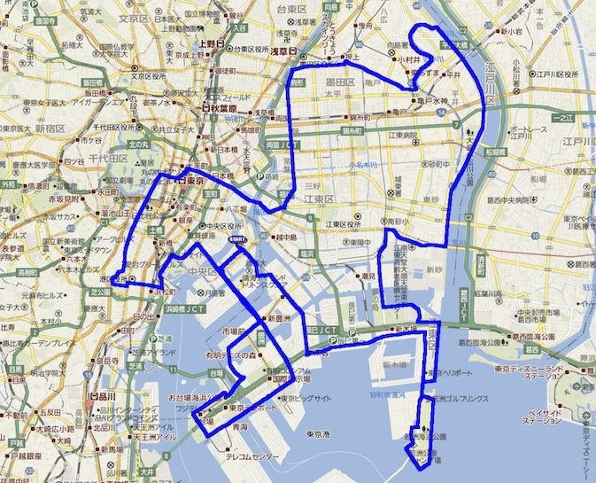 8:31ポタサイクリング東京 カメラを持ってTOKYOサイクリング60km map